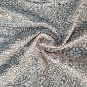 Beige Paisley Chikankari Embroidery Georgette Fabric 17862
