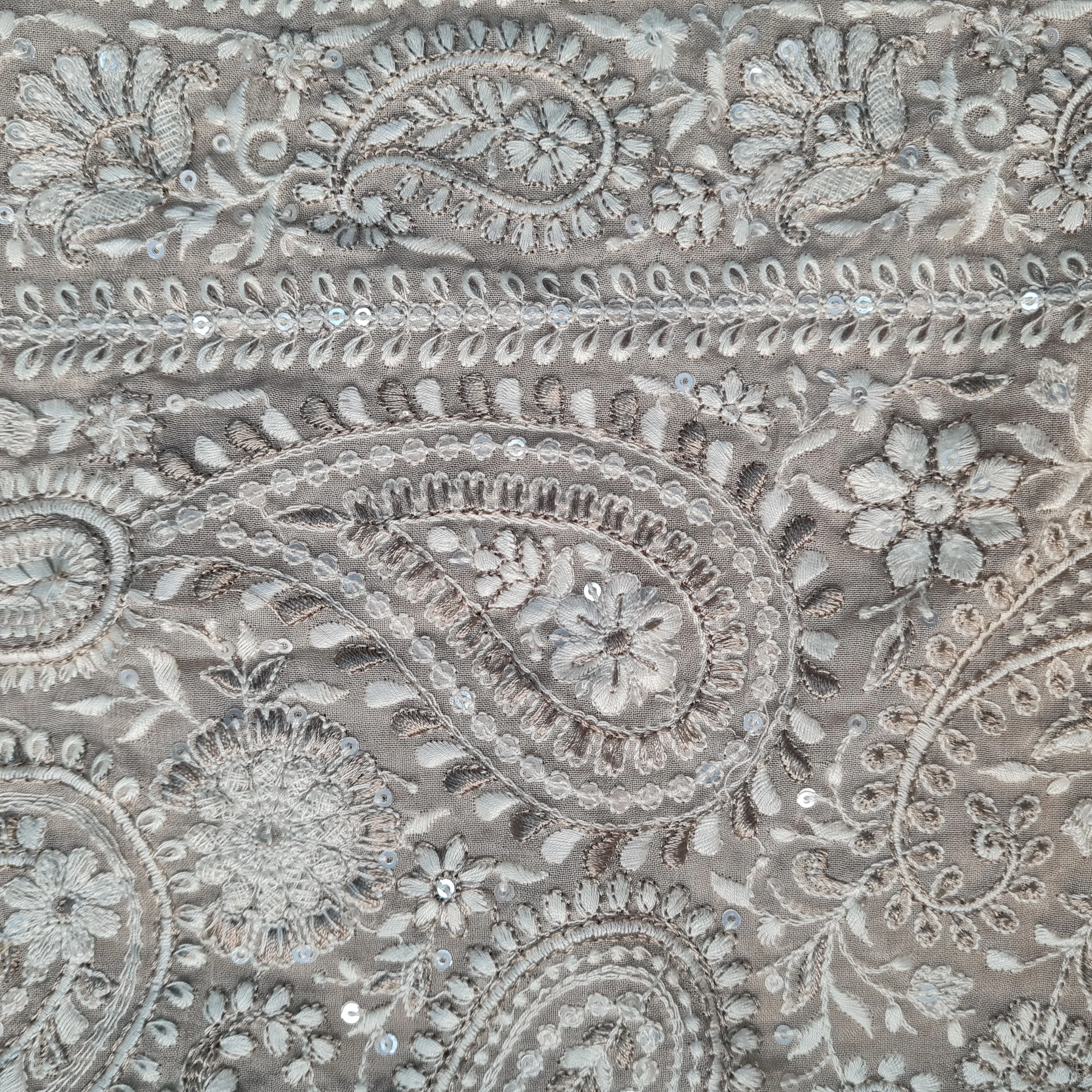 Beige Paisley Chikankari Embroidery Georgette Fabric 17862