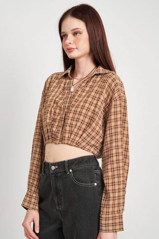 Emory Park | Cropped Button Up Shirt With Elastic Waistband