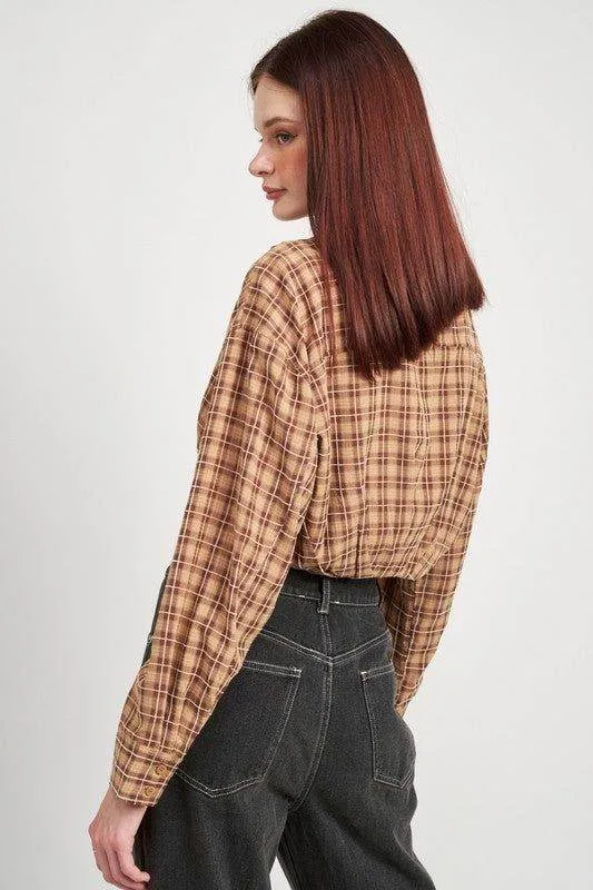 Emory Park | Cropped Button Up Shirt With Elastic Waistband