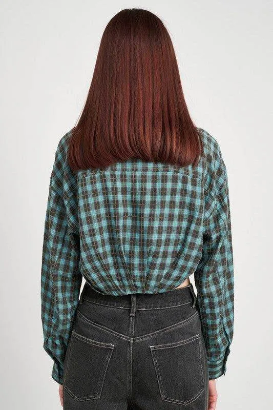 Emory Park | Cropped Button Up Shirt With Elastic Waistband