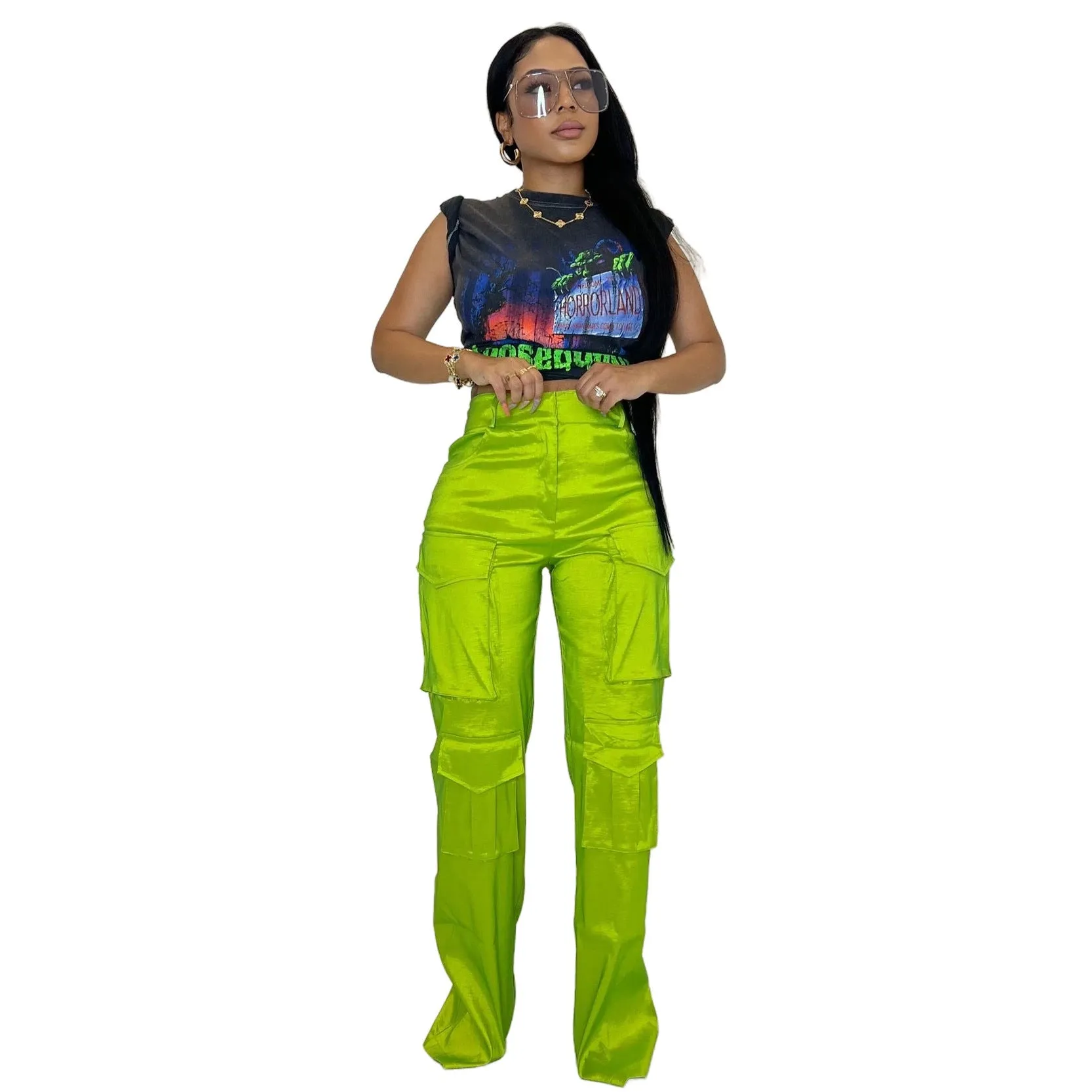 MB FASHION High-Waisted Cargo Pants with Pockets 0617LY