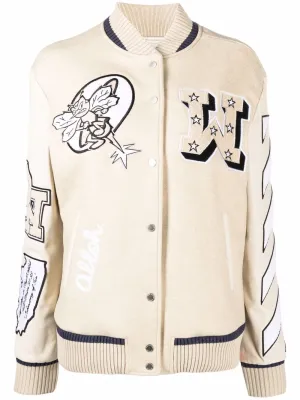 OFF-WHITE WOMEN Heavy Patch Varsity Jacket Beige