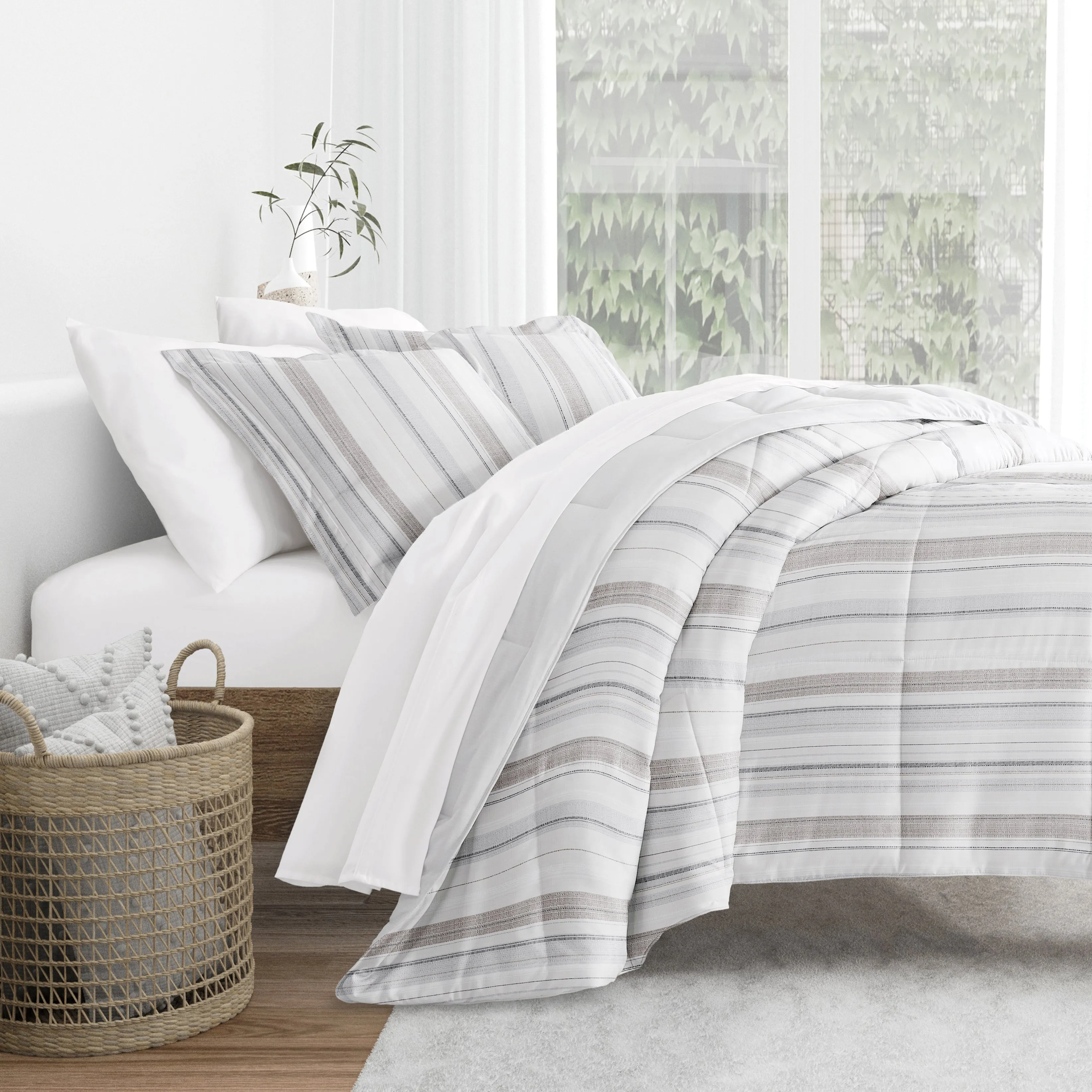 Vertical Stripe Reversible Down-Alternative Comforter Set