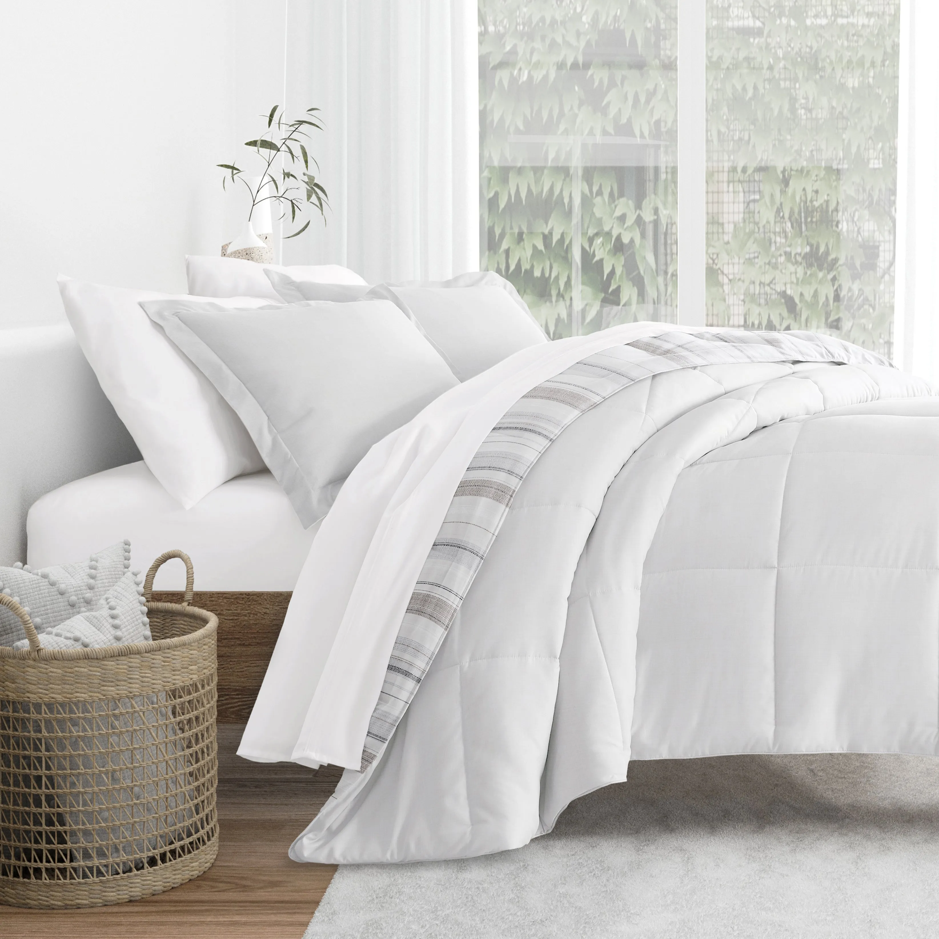 Vertical Stripe Reversible Down-Alternative Comforter Set