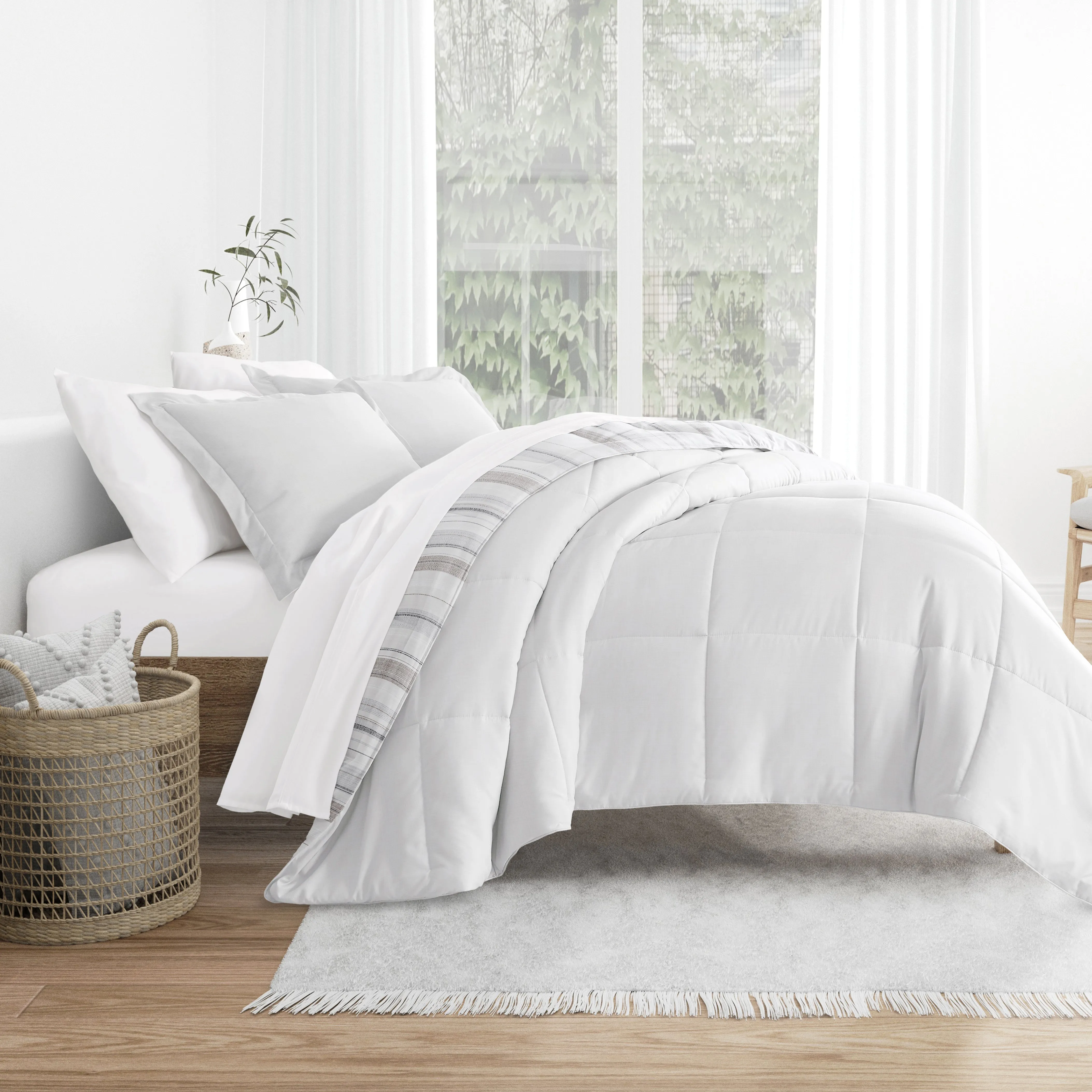 Vertical Stripe Reversible Down-Alternative Comforter Set