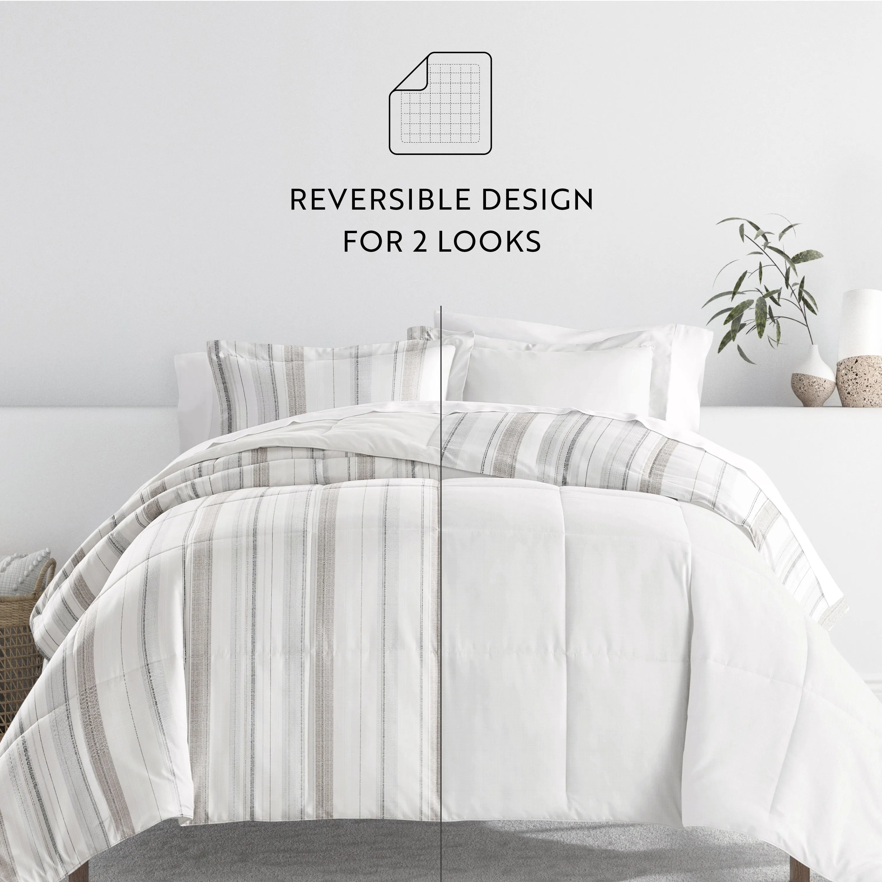 Vertical Stripe Reversible Down-Alternative Comforter Set