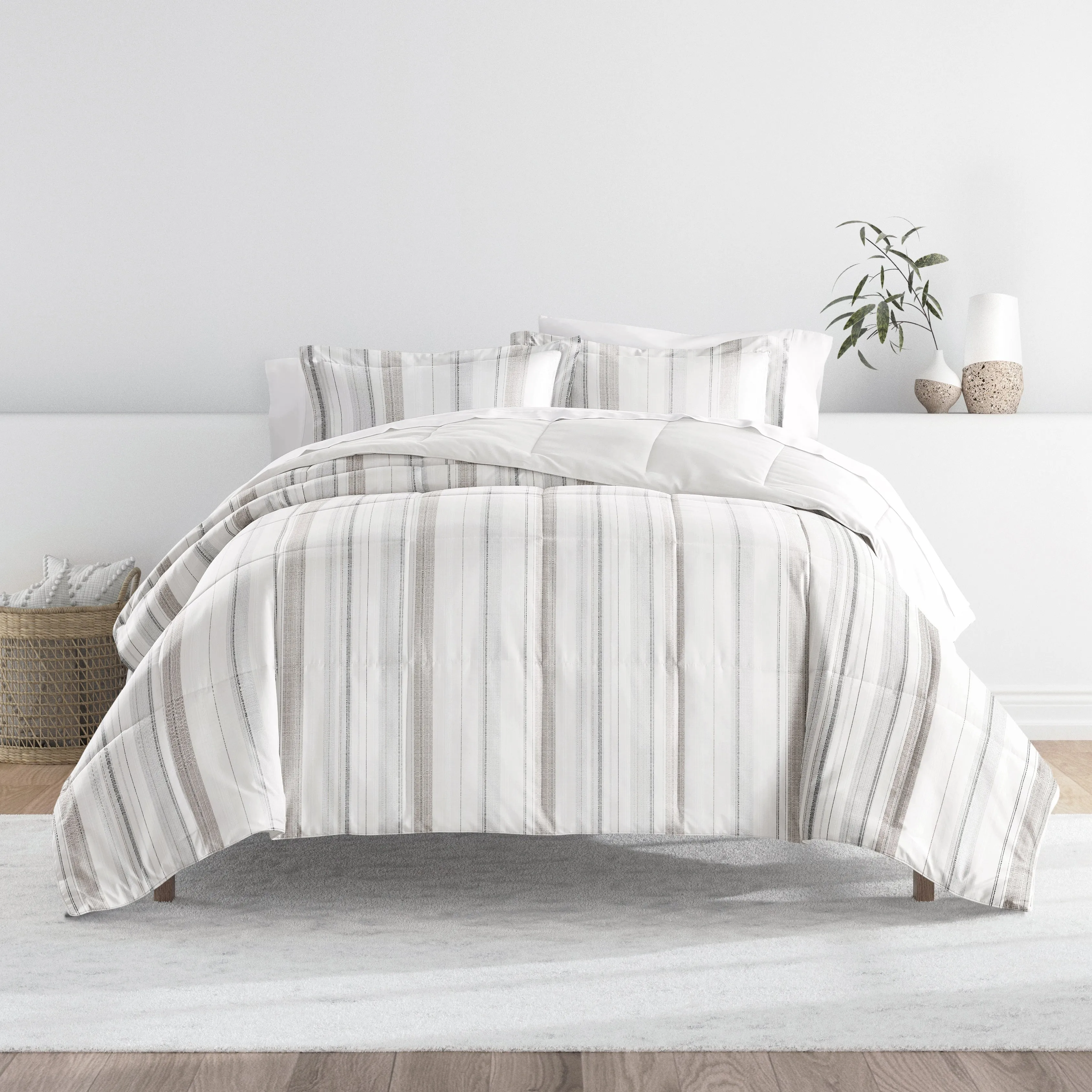 Vertical Stripe Reversible Down-Alternative Comforter Set