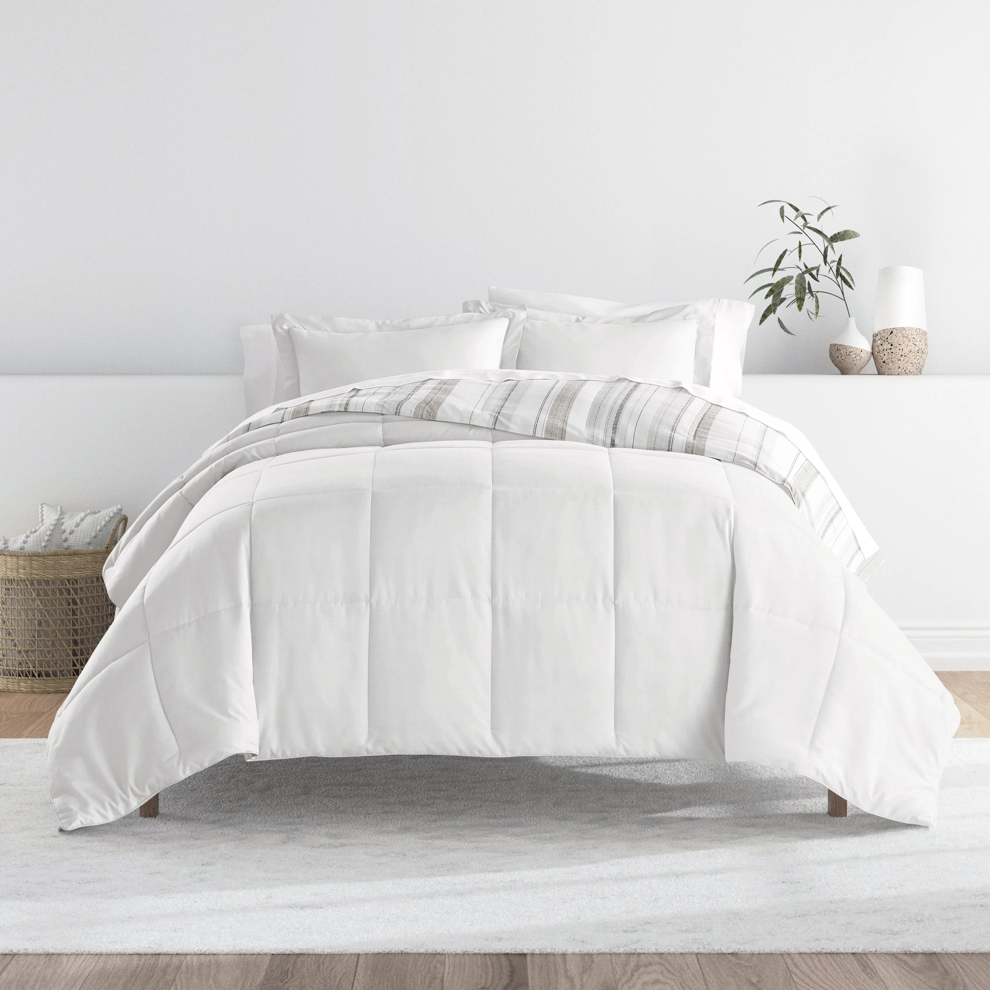 Vertical Stripe Reversible Down-Alternative Comforter Set