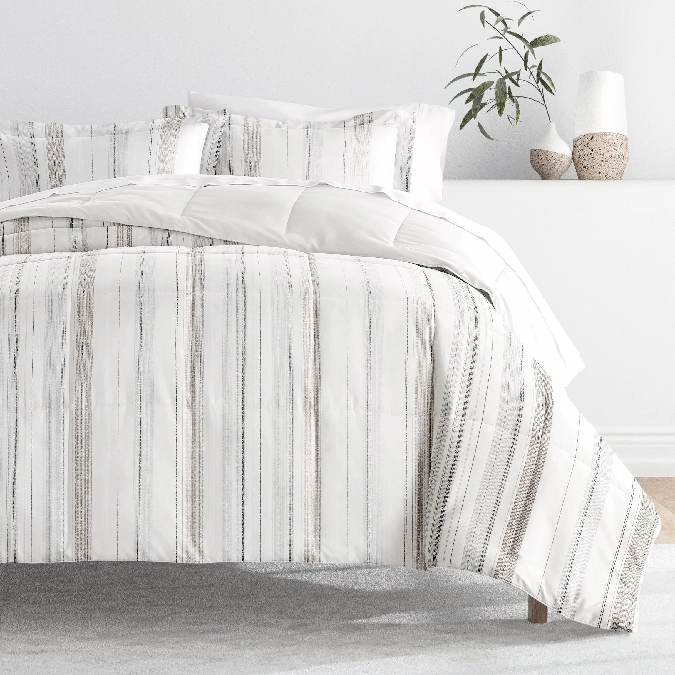 Vertical Stripe Reversible Down-Alternative Comforter Set