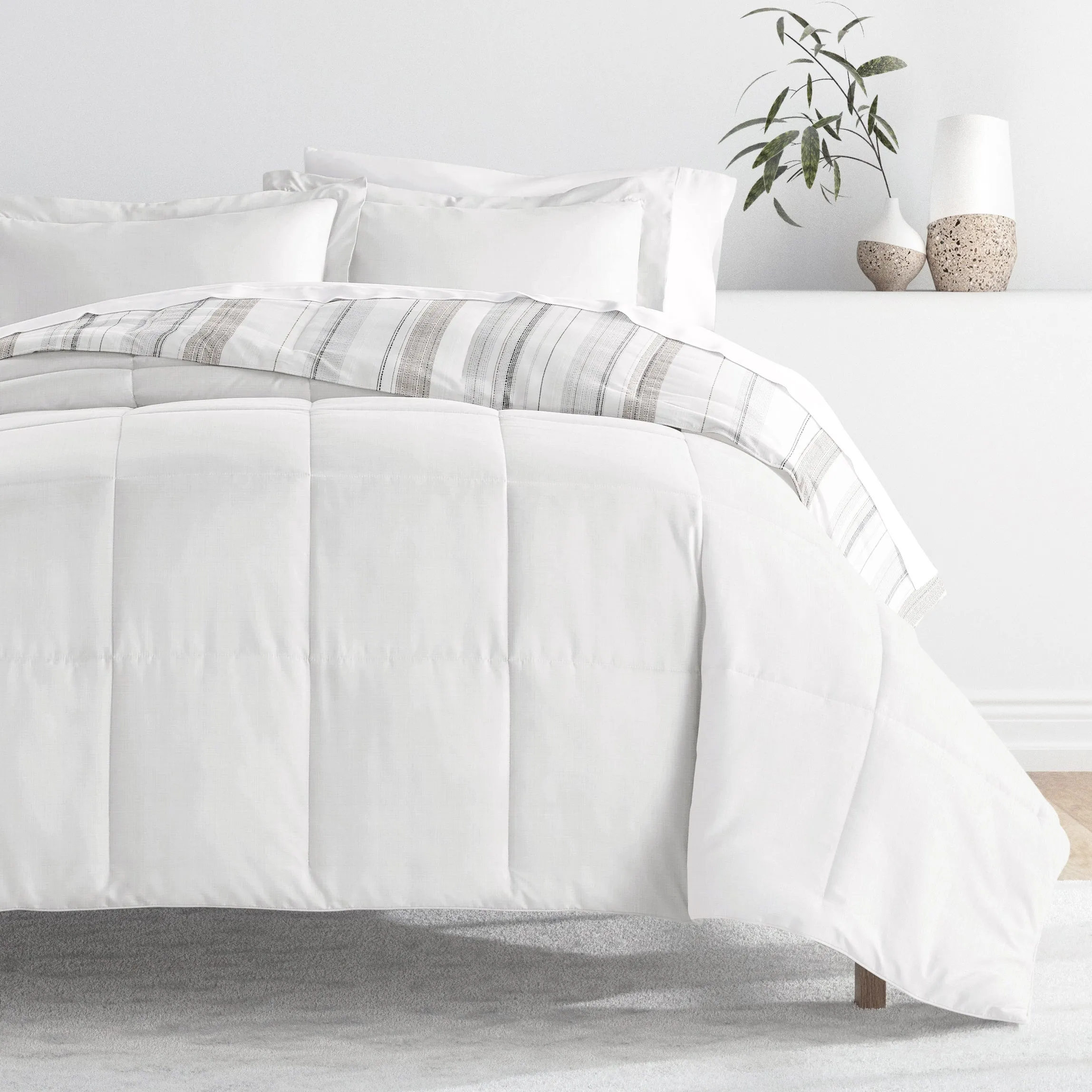 Vertical Stripe Reversible Down-Alternative Comforter Set
