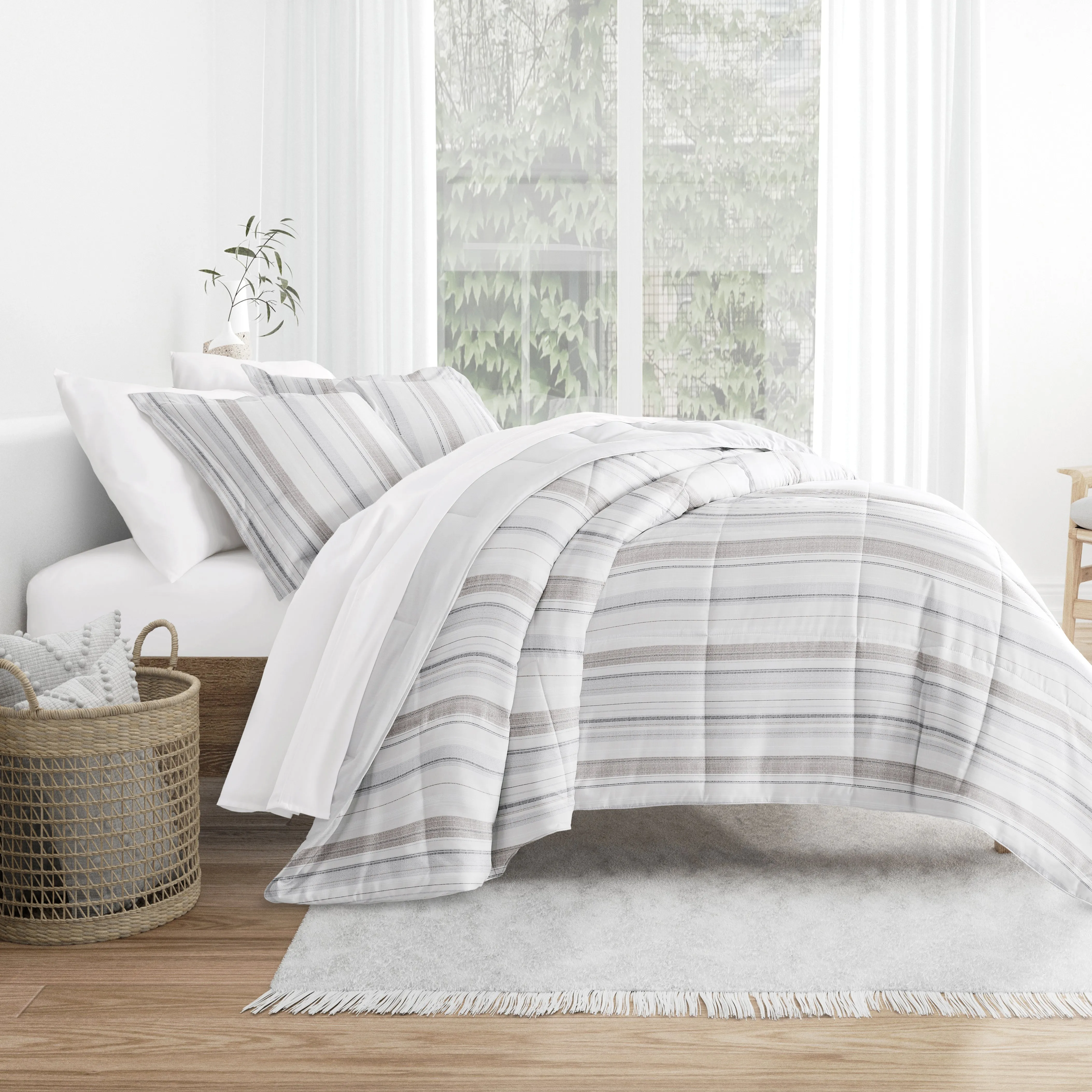 Vertical Stripe Reversible Down-Alternative Comforter Set
