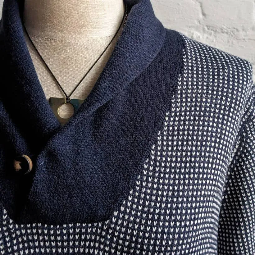Vintage Minimalist Oversize Navy Grandpa Knit Sweater Cozy Grannycore Preppy Top