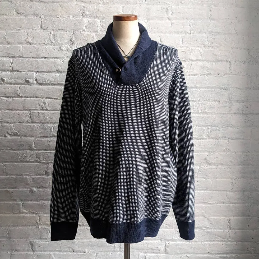 Vintage Minimalist Oversize Navy Grandpa Knit Sweater Cozy Grannycore Preppy Top